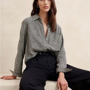 Classic Linen Blend Striped Button-Up Shirt